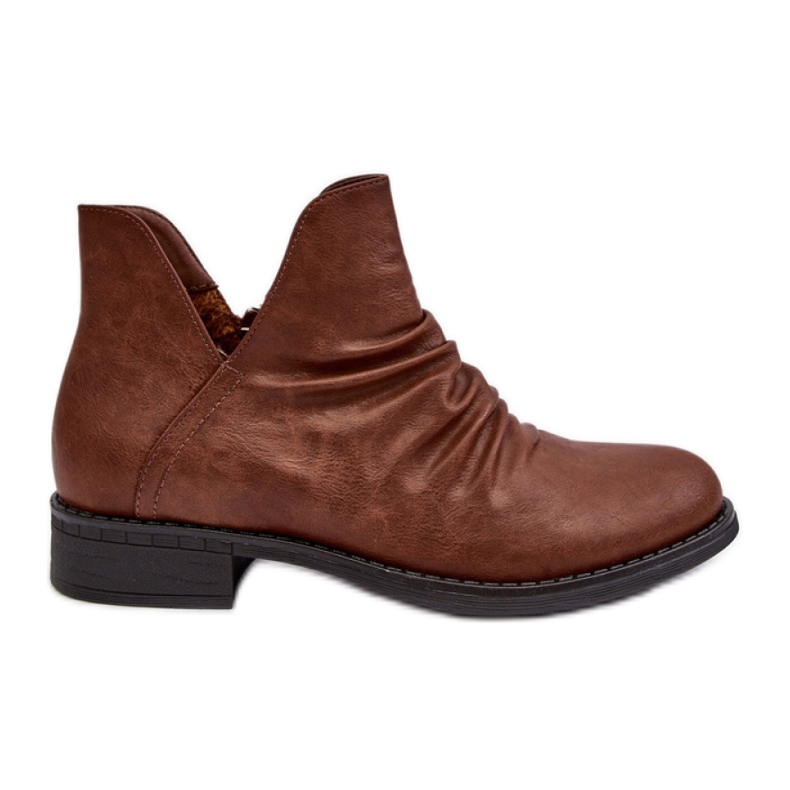 Brown women's ankle boots with ruffles