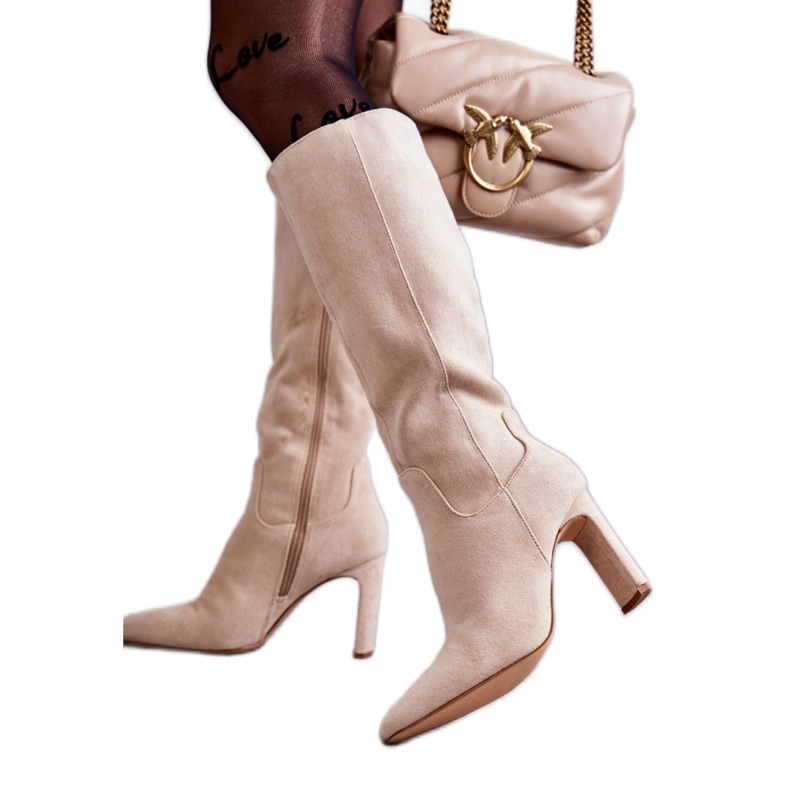 Beige women's knee-high boots