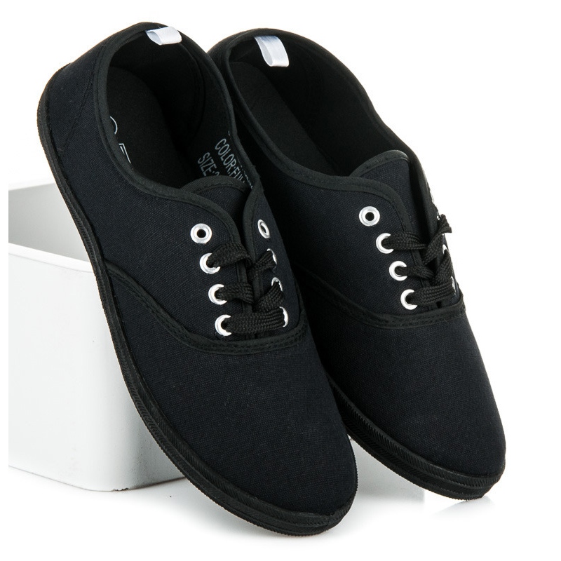 Black Lace Up Women's Black Canvas Sneakers Women's Lunea