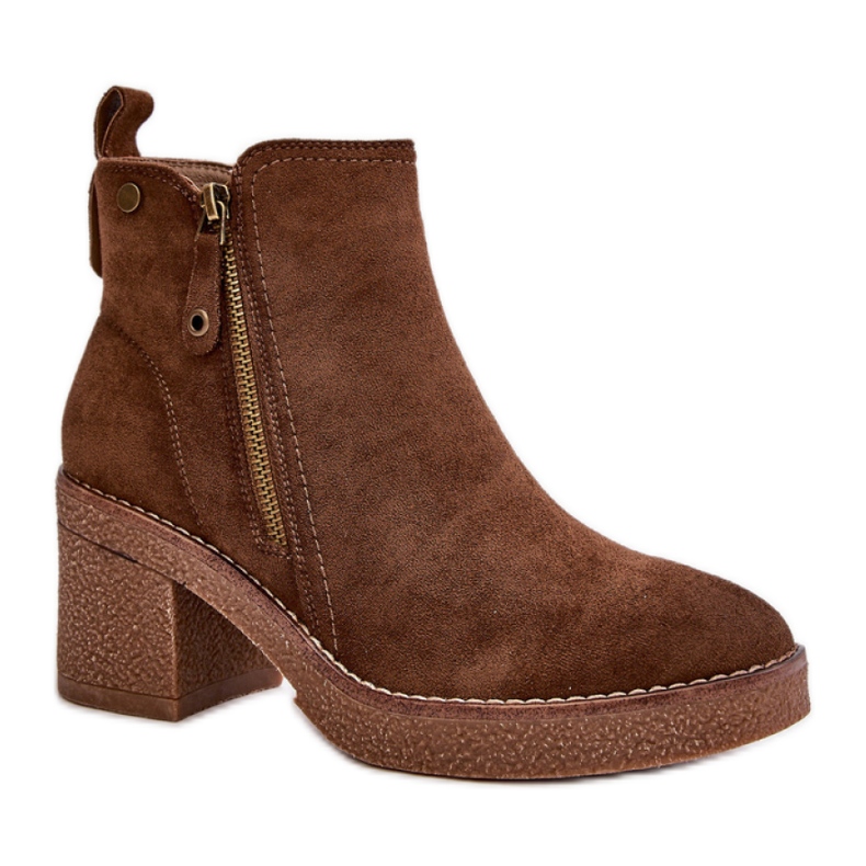 Brown women's high-heeled ankle boots