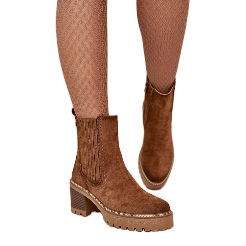 Women's ankle boots made of eco suede brown Women's ankle boots made of eco suede brown