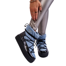Blue women's lace-up snow boots