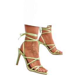Green lace-up high-heeled sandals