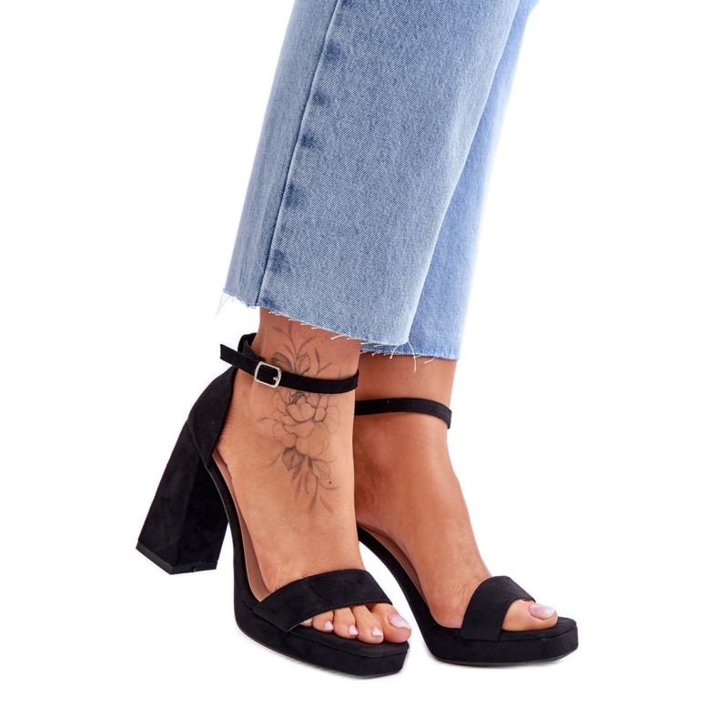 Black suede high-heeled sandals