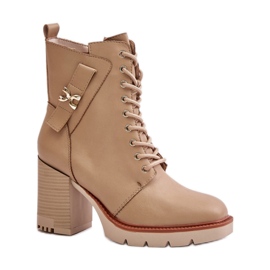 Beige women's ankle boots with a stable heel Beige women's ankle boots with a stable heel