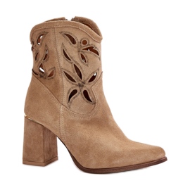 Lewski Beige openwork high-heeled ankle boots