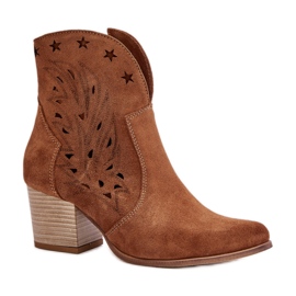 Openwork women's ankle boots Lewski Brown Suede