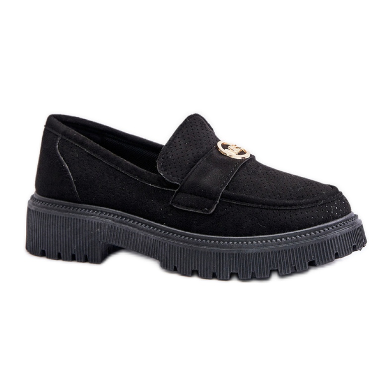 Moccasin shoes with gold detail Black