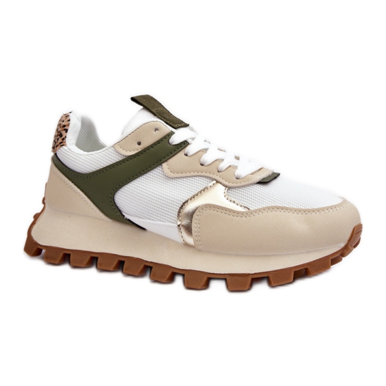 Women's sports shoes on the Beige/Green platform