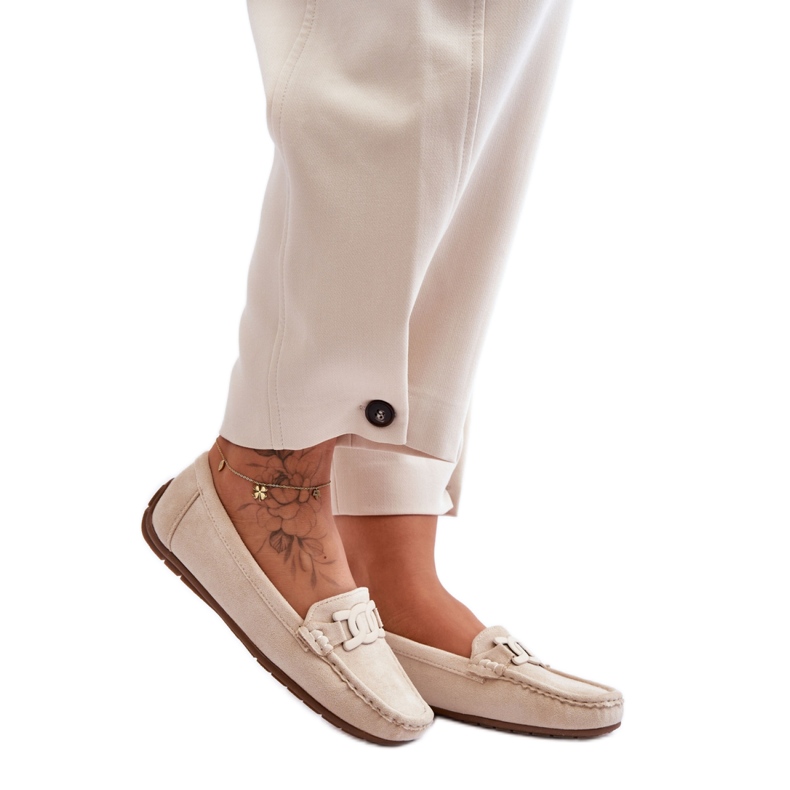 Women's beige suede moccasins