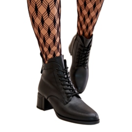 Vinceza Black Leather women's high-heeled ankle boots