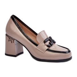 Beige patent leather women's shoes
