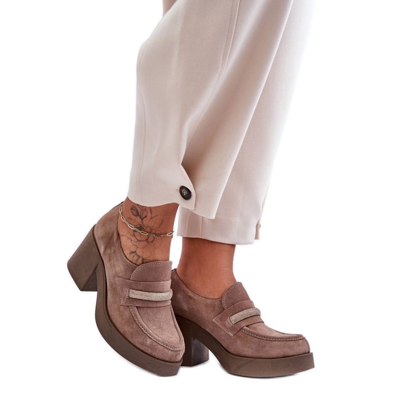 Women's high-heeled shoes with Beige Suede decoration Women's high-heeled shoes with Beige Suede decoration