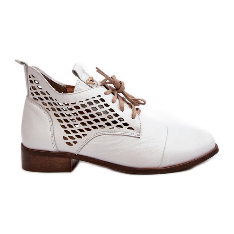 Zazoo White women's ankle boots with an openwork upper