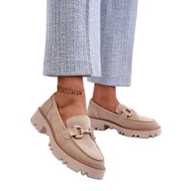 Women's suede moccasins with beige decoration
