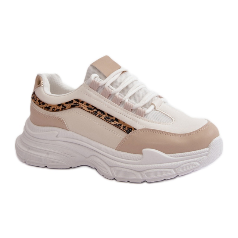 Beige/Leopard sports shoes with a massive sole