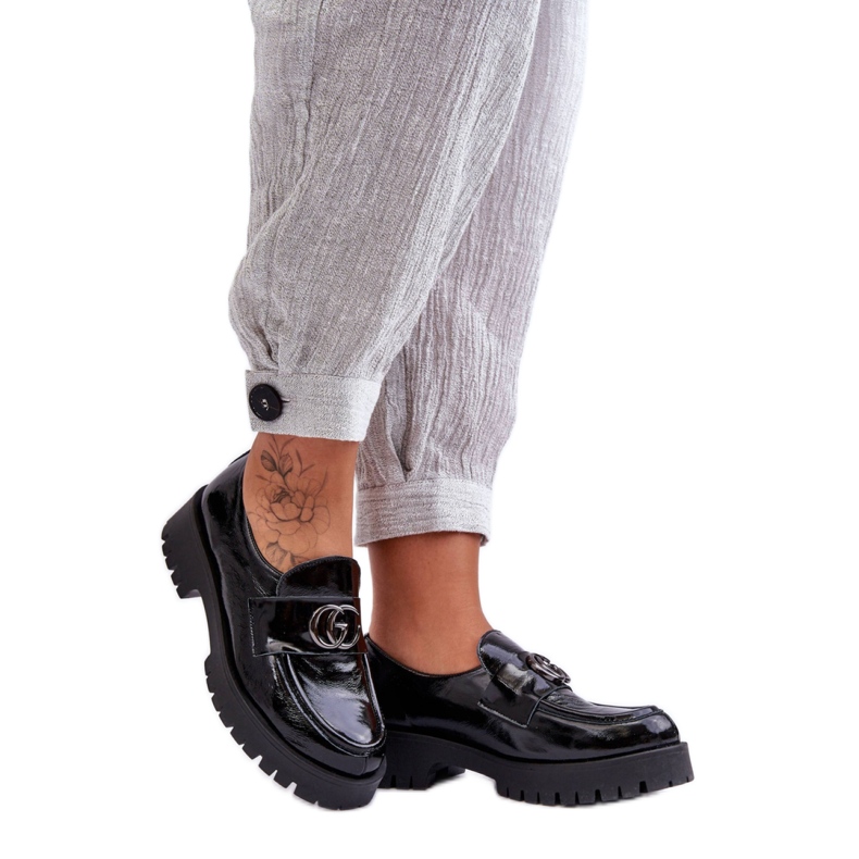 Black patent leather shoes for women