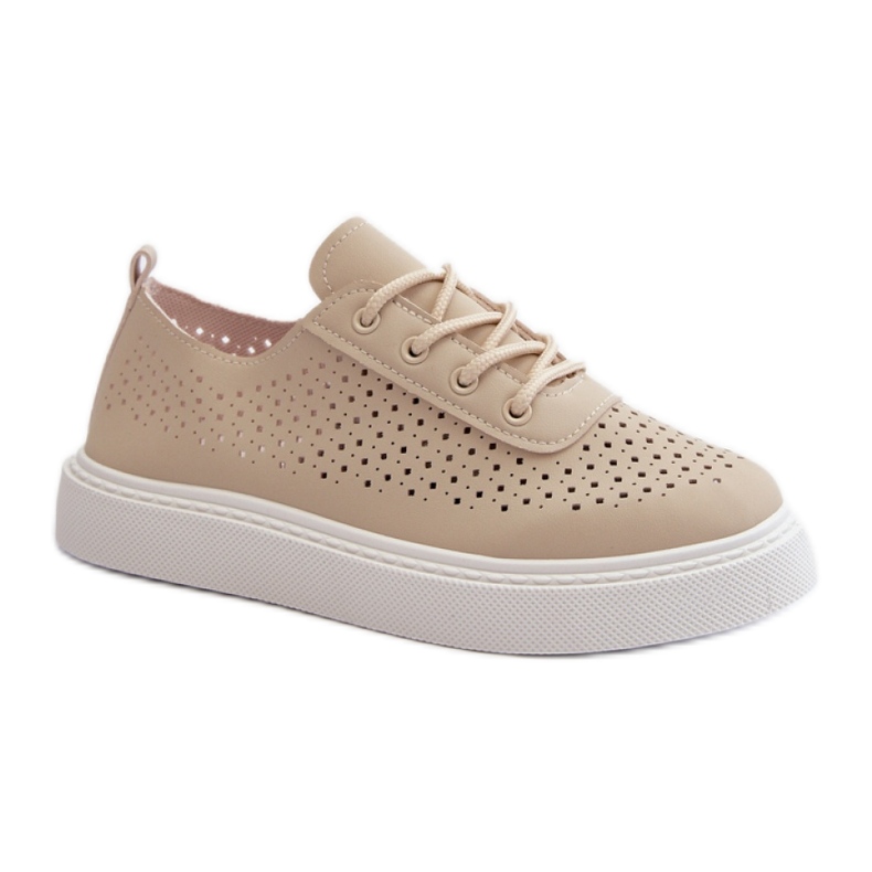 Beige openwork platform sneakers