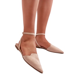 Beige suede lace-up ballet flats