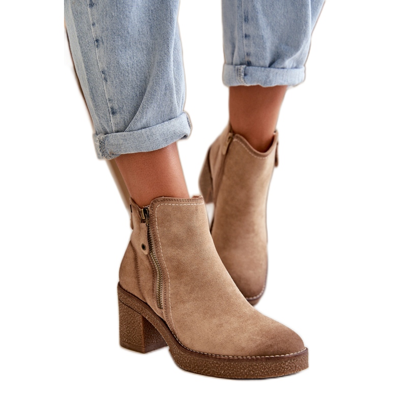 Beige insulated women's ankle boots