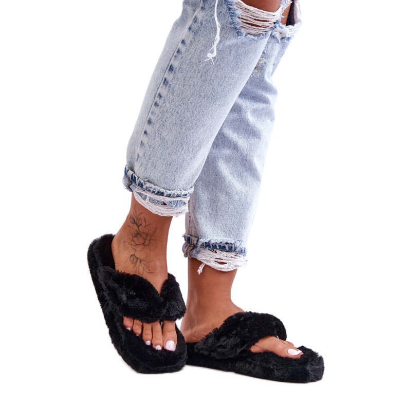 Women's fur flip-flops Black
