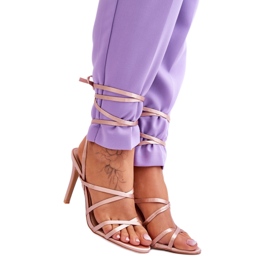 Beige lace-up high-heeled sandals