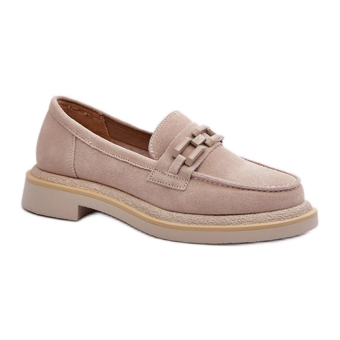 S.Barski Beige women's moccasins with a decoration on a flat heel S.Barski Beige women's moccasins with a decoration on a flat heel