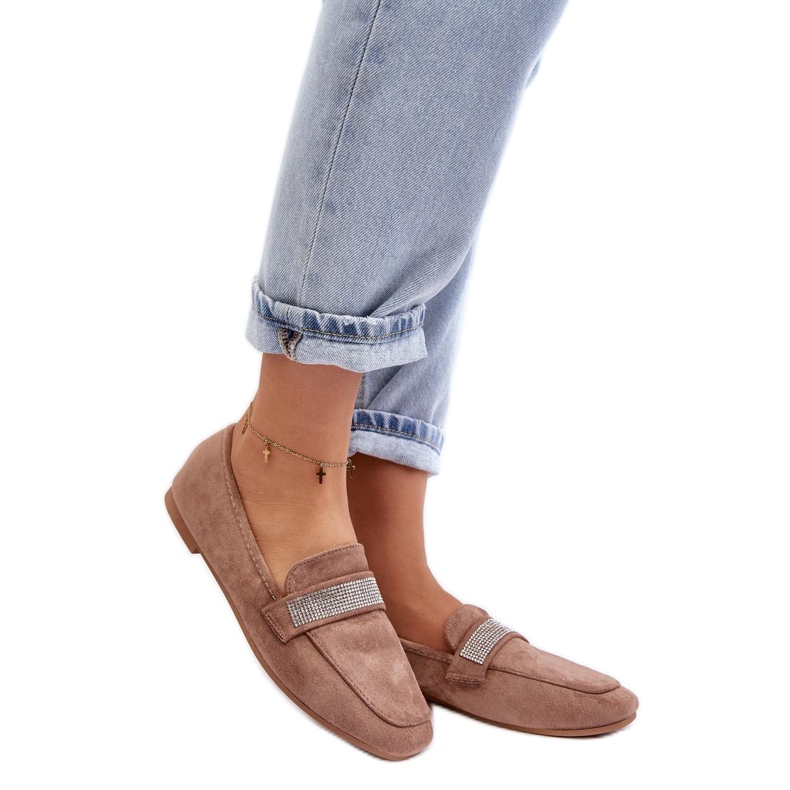 Women's moccasins with rhinestones Brown