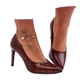 High heels Model Lewski Shoes 2659 Brown Wąż - Step in style