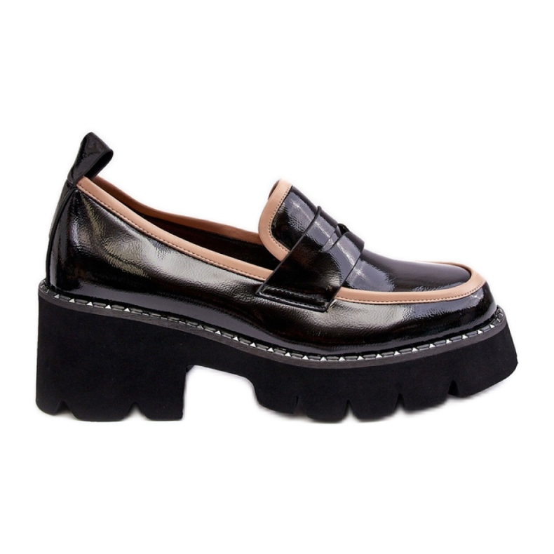 Women's patent leather loafers made of Black eco leather