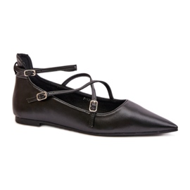 Women's eco-leather ballet flats with a pointed toe, Black
