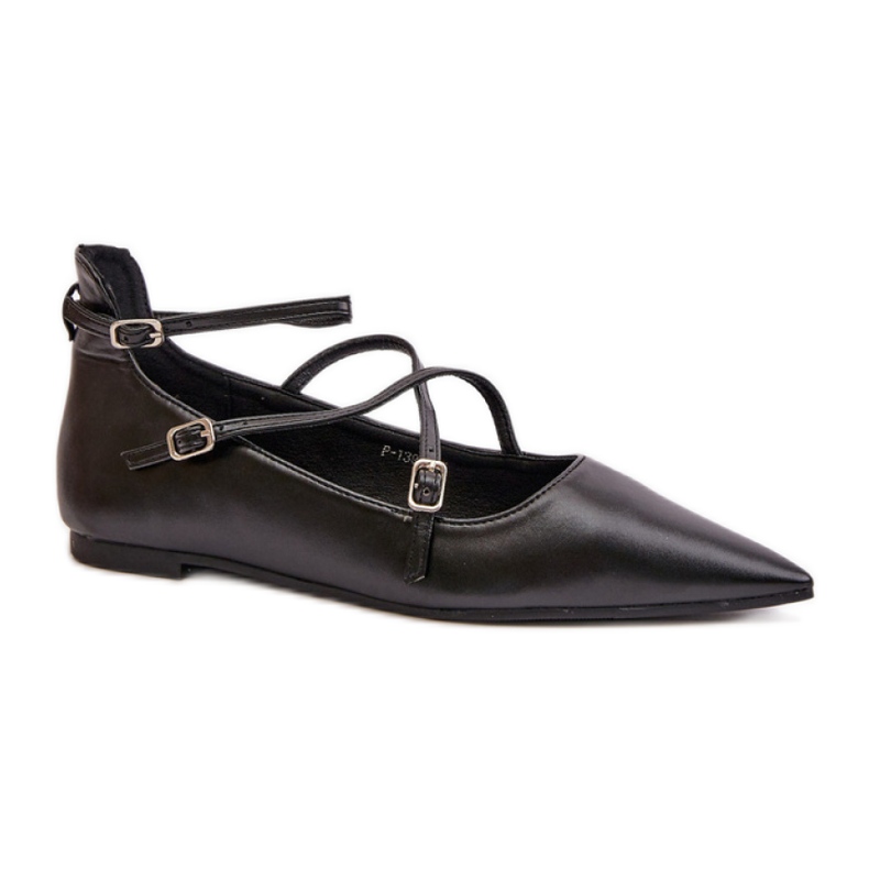 Women's eco-leather ballet flats with a pointed toe, Black