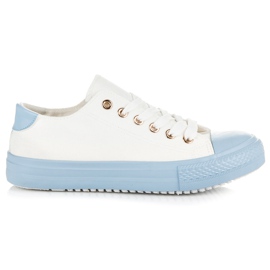 White Sneakers On The Blue Platform