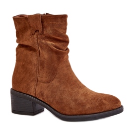 Classic women's ankle boots made of eco-suede Camel brown
