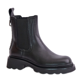Women's slip-on boots made of natural Black leather