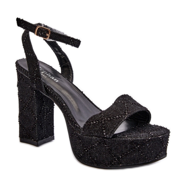 Fashionable women's sandals made of textile material black