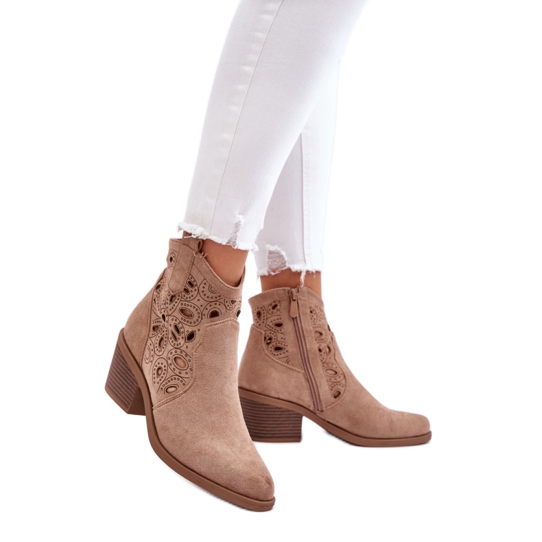 S. BARSKI S.Barski Beige openwork cowboy boots
