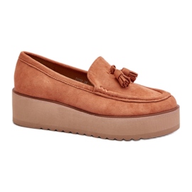 Women's moccasins made of eco suede on a platform orange