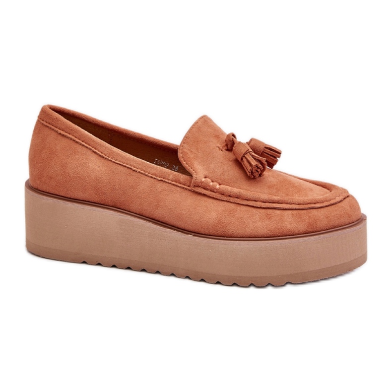 Women's moccasins made of eco suede on a platform orange