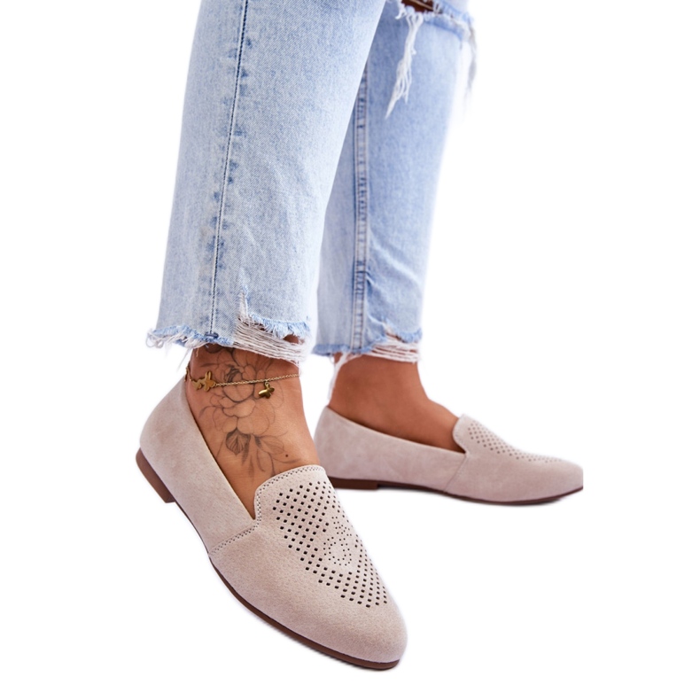 Beige suede women's moccasins