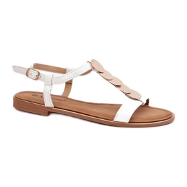 Women's Flat Sandals With Gold Decoration white