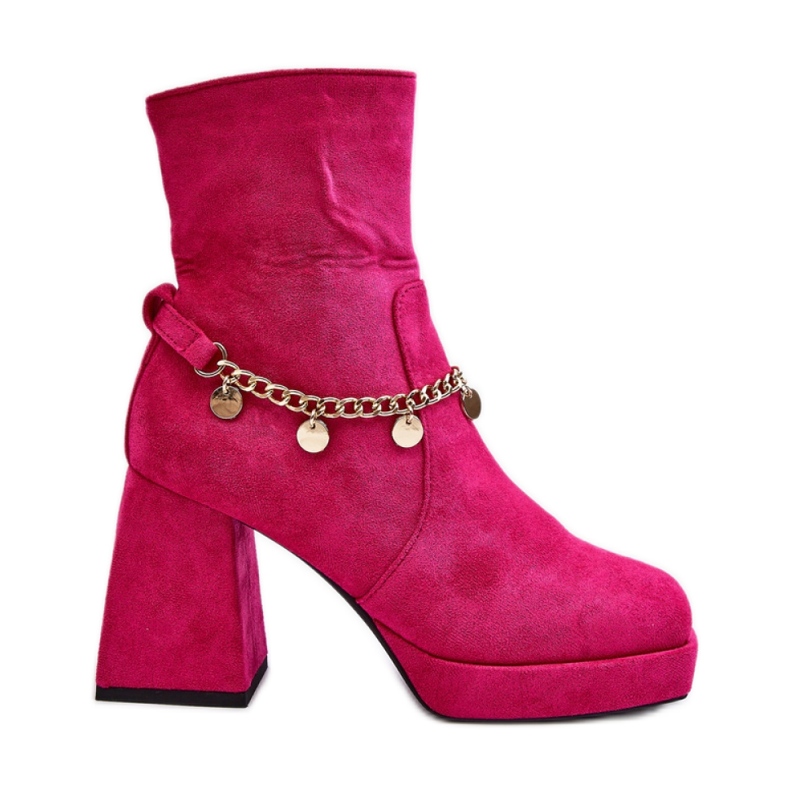 Suede Ankle Boots With a Thicker Heel, Fuchsia pink