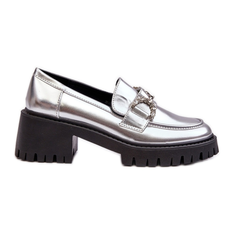 Silver women's slip-on moccasins