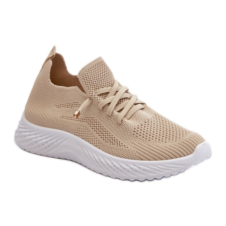 Beige Slip-On Sock Sports Shoes