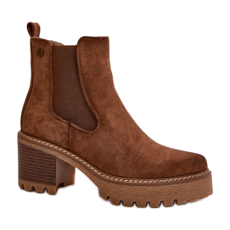 Suede women's high-heeled ankle boots brown