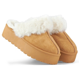 Women's Slippers with Fur 81366-2-C camel brown