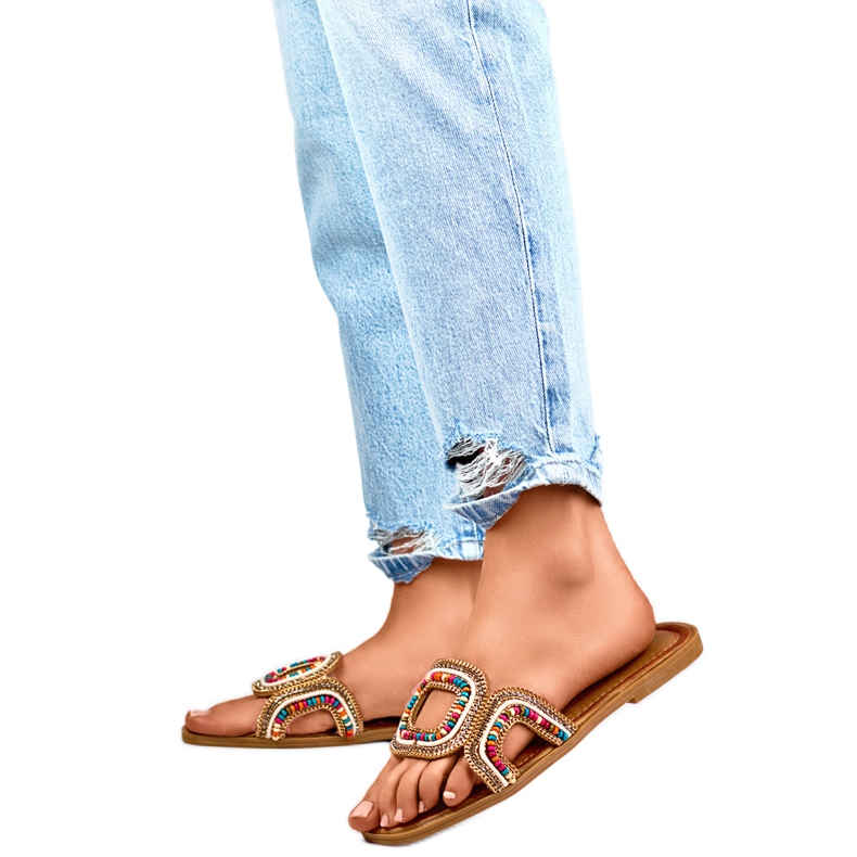 Women's flip-flops with beads 1122MIX multicolored