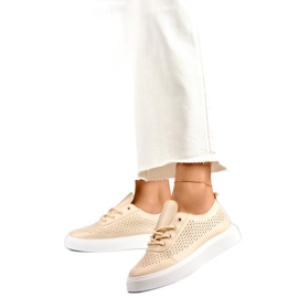 Women's openwork sneakers 777-1BE, beige