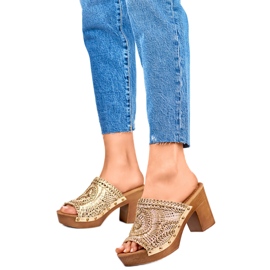 Women's high-heeled flip-flops C388GO, gold yellow Women's high-heeled flip-flops C388GO, gold yellow