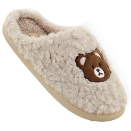 Women's home slippers with a teddy bear, beige Unisoft 6625